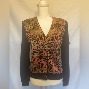 St John Collection Santana Knit Jacket Womens Sz.6 Black Animal Print Cardigan